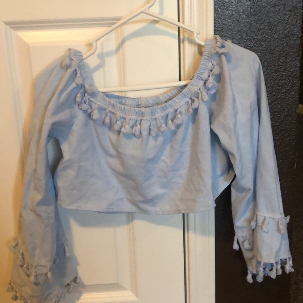 2 Piece light blue crop top and skirt